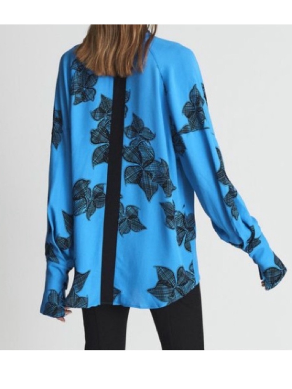 Reiss Harris Button Down Tunic Shirt Blouse Blue Black Floral Office Size 6 - Picture 2 of 6